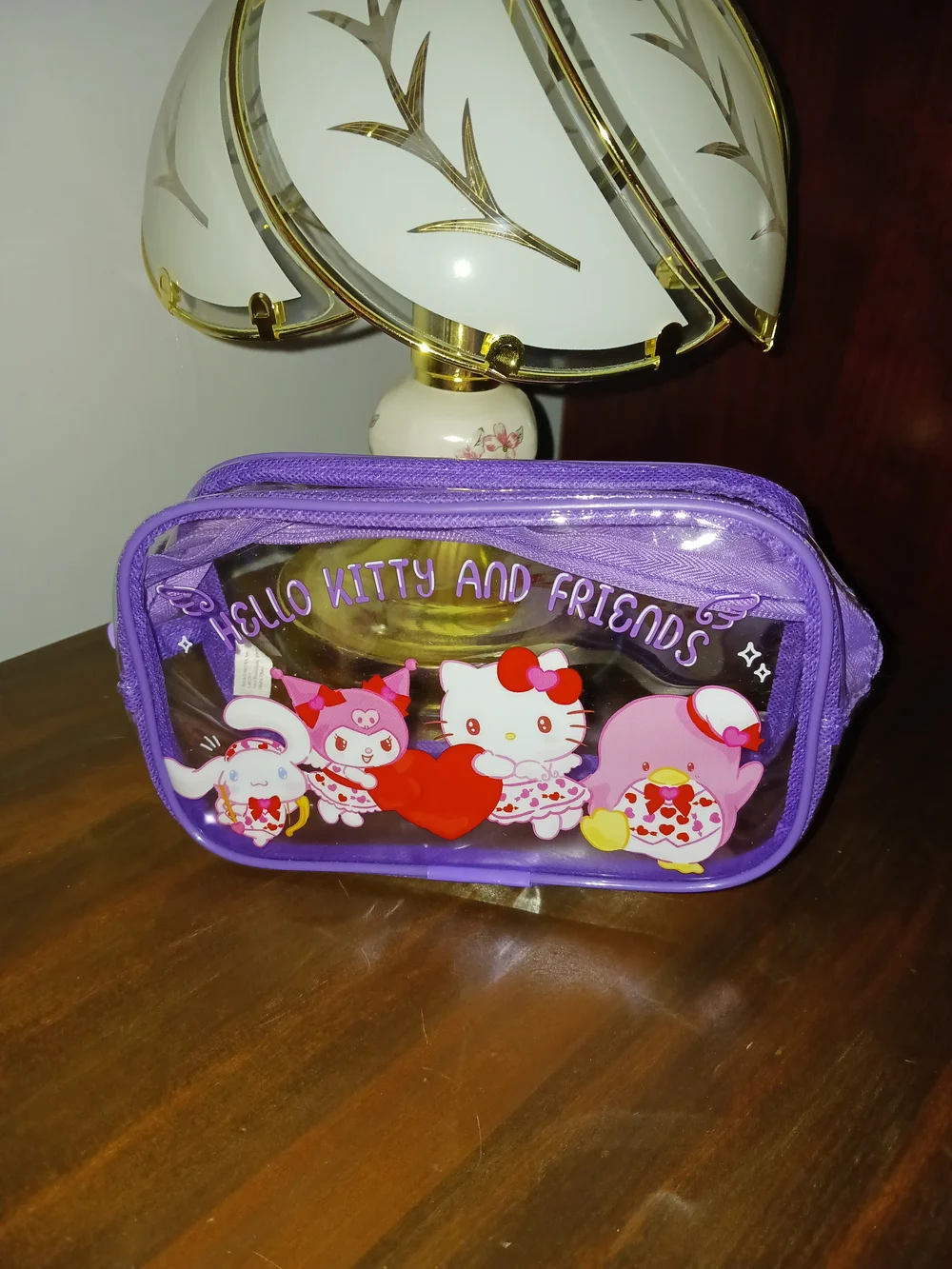 Hello Kitty And Friends Purple Clear  Cosmetic Makeup Pouch Pencil Case  Hearts
